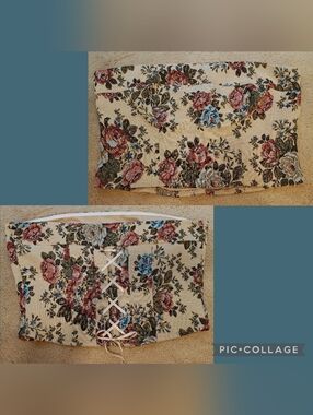 Madden NYC Plus Size Floral Tapestry Brocade Corset Top w Back Lace Up.